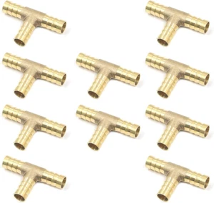 3/8" T-Stück Messing Schlauch Widerhakenverschraubung, 3-fach PEX Rohrverschraubung, 10er Pack - Bild 1 von 6