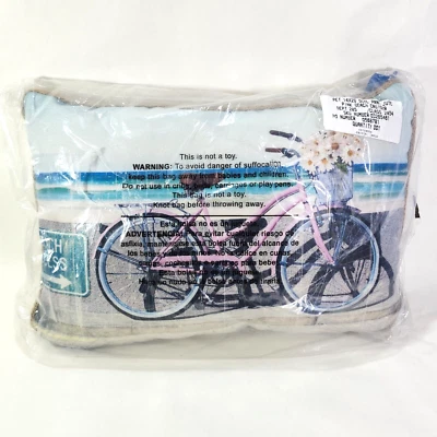 Nautical Throw Pillow Beach Cruiser Pink Bike Coastal Decor 14”x20" Pier 1 - Image 1 of 4