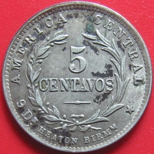 1889 COSTA RICA 5 CENTAVOS SILVER HEATON AMERICA CENTRAL LOW MINT RARE COIN 15mm - Picture 1 of 2