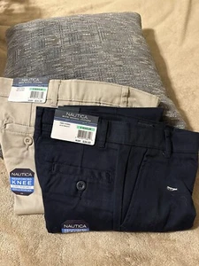 NWT Nautica Boys 8 Lot Of 2 School Uniform Reinforced Knee Khaki/Blue - Picture 1 of 3