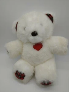 Vtg 1985 Heritage Collection Ganz bros White Teddy Bear Plush w plaid paws heart - Picture 1 of 7