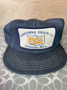 K Product Denim Hat Snapback Vtg Trucker Patch USA Workwear Owatonna Grain Co - Bild 1 von 8