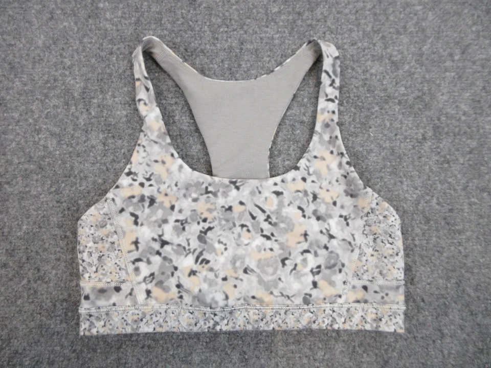 Sujetador deportivo Lululemon Top Speed Fleur plateado para mujer 6 gris atlético activo damas Foto 1 de 4