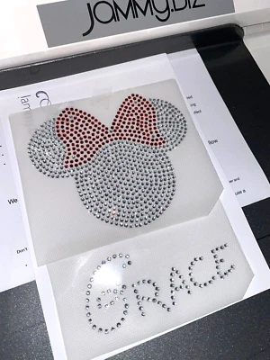 Custom Name & Pink or Red Bow Minnie Mouse Crystal Iron On Transfers Rhinestone - Image 1 of 4
