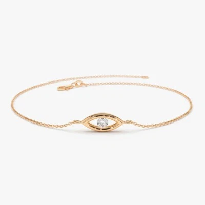 Lab-Created CVD Diamond Evil Eye Anniversary Bracelet For Women In 14K Rose Gold - Image 1 of 3