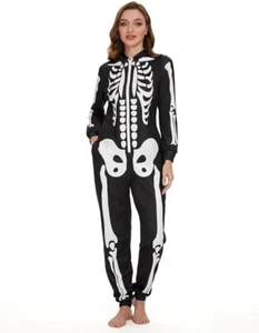 Skeleton Costume Women Halloween Skeleton One Piece Adult Pajamas Women XXL - Picture 1 of 7