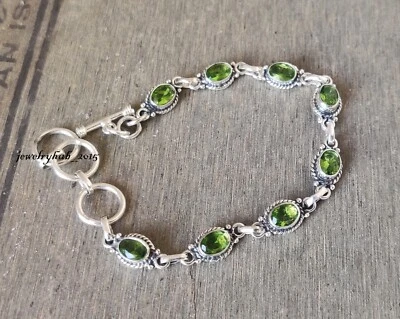 Natural Peridot 925 Sterling Silver Oval Gemstone Beautiful Bracelet SK1308 - Image 1 of 4