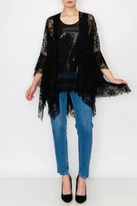 nwt ORIGAMI all LACE cardigan  BOHEMIAN WESTERN  SM-3X KIMONO black Magnolia - Picture 1 of 6
