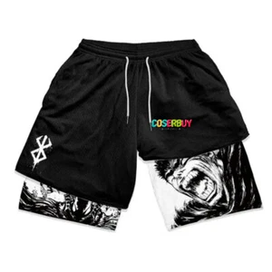 Anime Berserk Print 2 in 1 Running Shorts Gym Workout Fitness Shorts Men Pants - Picture 1 of 15