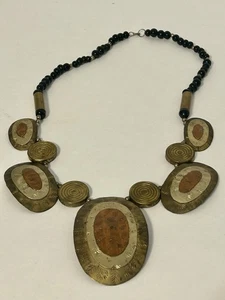 Vintage Copper Tri-color Metal Oversized Necklace & Earring Set Boho 70/80's - Picture 1 of 10