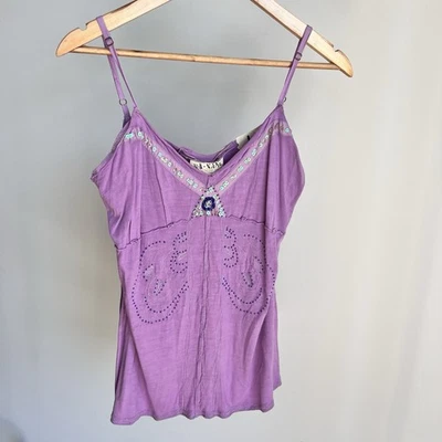 Camiseta sin mangas DA-NANG púrpura con lentejuelas adornada con correa de espagueti para mujer talla grande de colección Foto 1 de 4