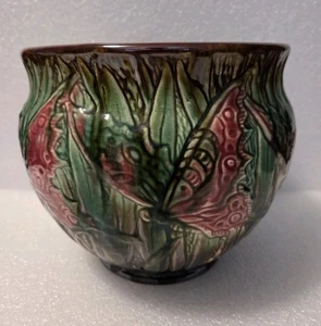 Rare Weller Arts & Crafts Art Nouveau Large Butterfly Floral Decorated Jardinere - Picture 1 of 13