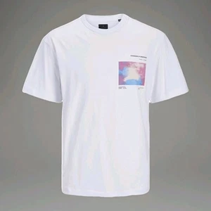 JACK & JONES Men's Medium Jprblamylo Graphic Tee T-Shirt Bright White - Picture 1 of 5