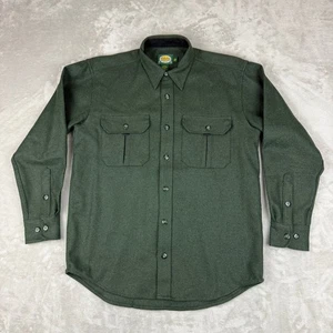 Cabelas Shirt Mens M Dark Green Wool Button Down Outdoor Hunting Hiking EUC - Picture 1 of 10