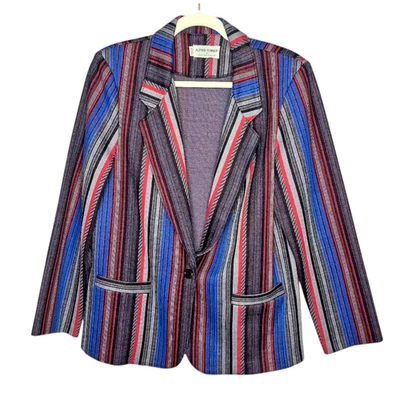 Женская винтажная блейзерная куртка Alfred Dunner размер 14 твидовый серый синий красный цвет в полоску  - Изображение 1 из 4