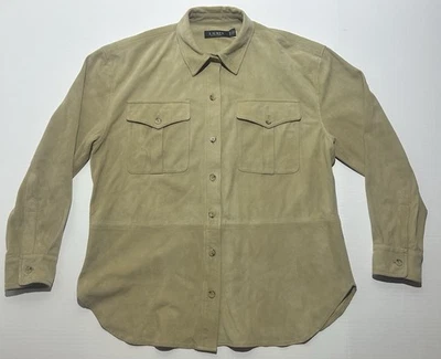 LAUREN RALPH LAUREN Goat Suede Shirt Leather Size XL Birch Tan Women’s EUC - Image 1 of 4