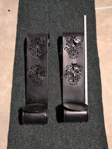 Rustic Black Metal Scroll Wall Hanging Pillar Candle Holders Sconces Decor Art - Picture 1 of 3