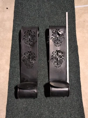 Rustic Black Metal Scroll Wall Hanging Pillar Candle Holders Sconces Decor Art - Image 1 of 3