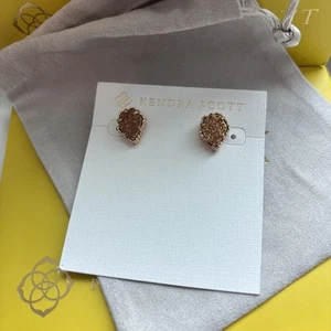 Kendra Scott Tessa Gold Tone Stud Earrings in Rose Gold Drusy Stone - Picture 1 of 3