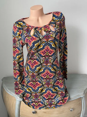 ARYEH Sweater Dress M Paisley Knit Keyhole Neck boho Colorful - Image 1 of 4