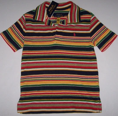 Новый с Ярлыками Polo Ralph Lauren темно-синий/красный/золотой в полоску хлопок махровая рубашка для мальчиков L 14/16 пони - Изображение 1 из 3