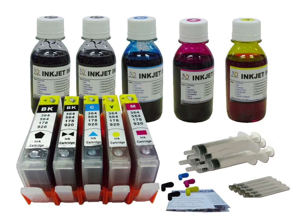 5 HP 564 564XL Refillable cartridge for HP Photosmart C410a C410b + ND® 5x4oz 1P - Image 1 of 1