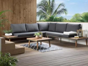 Designer Massivholz Lounge Gartenmöbel Set Sitzgruppe braun grau Balkon Terrasse - Bild 1 von 18