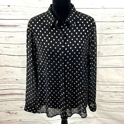 Top Chico's Mujer 2 EE. UU. 12 Negro Dorado Lunares Gasa Mangas Largas Semi Transparente Foto 1 de 4
