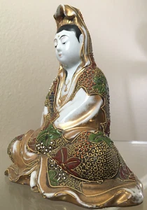 ANTIQUE JAPANESE PORCELAIN SATSUMA SEATED BUDDHA FIGURE 6.5in MORIAGE KUTANI 6in - Picture 1 of 12