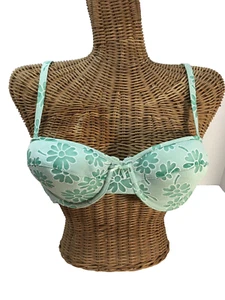 Bali Demi Underwire Summer Bra 36B Slight Padding Green Floral 70s Hippie Look - Picture 1 of 11