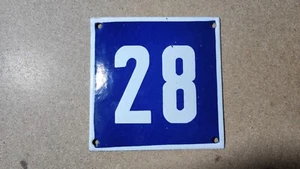 Vintage Enamel Sign Number 28 Blue House Door Street Plate Metal Porcelain Tin - Picture 1 of 2