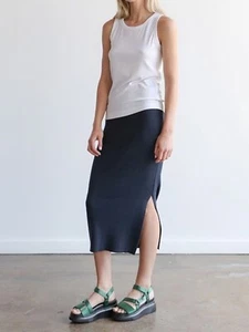 Falda Mijeong Park Mezcla de Lino Acanalada Azul Midi Talla XS/Pequeña - Imagen 1 de 4