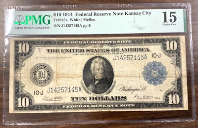 $10 1914 Kansas City  Fr#943a PMG 15 Choice Fine - White/Mellon - Image 1 of 2