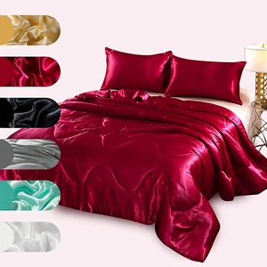 Satin Silky Soft Quilt Luxury Super Soft Microfiber Bedding Comforter Set Full/Q - Picture 1 of 12