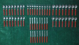 Crown Corning Stainless Red Plastic Spiral Handle Flatware Korea, 58 Pcs Listed: - Picture 1 of 13