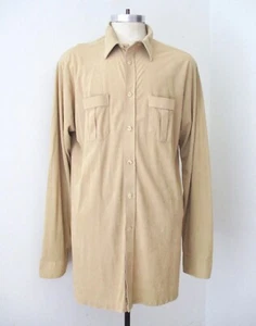 Vtg 70s Mr. Fashion Brown Faux Suede Disco Pimp Shirt Pleated Pockets Tall 2XLT - Picture 1 of 7