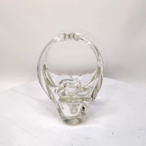 Vtg Candy Dish Split Handle Basket Art Glass Crystal Clear Hand Blown - Picture 1 of 10