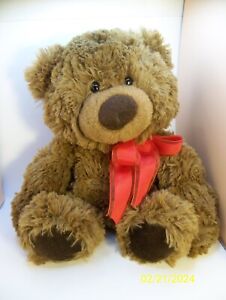 AURORA Brown Bear Plush 10" Red Bow Stuffed Animal Toy