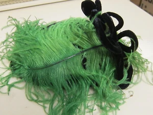 Vintage 1940's New York Creation Black Velvet Hat w/Lime Green Feather - Picture 1 of 12