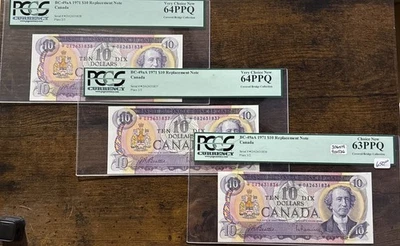 Three Consecutive 1971  Bank of Canada $10 Replacement Notes - PCGS 63/64PPQ A4 - Image 1 of 3