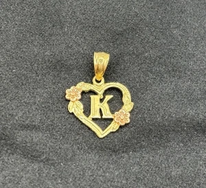 10k Yellow Gold "K" Initial Open Heart 3D Floral 2 Tone Pendant VTG Letter LAC - Picture 1 of 8