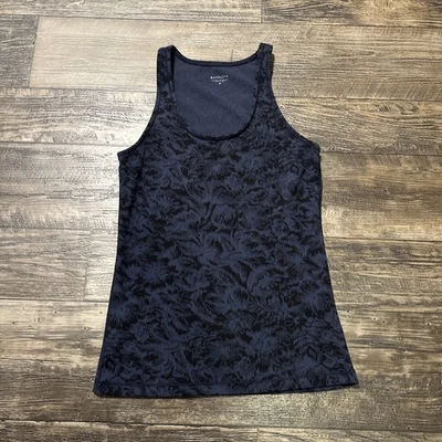 Camiseta sin mangas para mujer Athleta Scoop talla mediana textura esmerilada floral negra azul yoga Foto 1 de 3