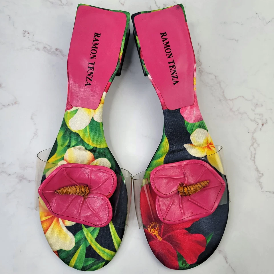 Sandalia Ramon Tenza Slide Multicolor Floral Rosa Cuero Anthurium Foto 1 de 4