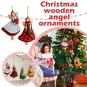 Adorno colgante de árbol de Navidad de madera decoración colgante de ángel vintage - - Imagen 1 de 13