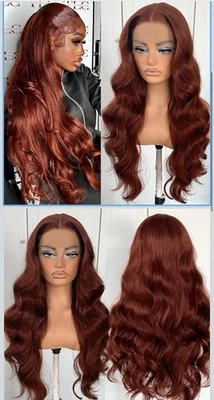 Reddish Brown HD Lace Front Wigs Glueless Red Body Wave Lace Front Wig Pre - Image 1 of 3