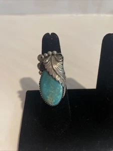 Vintage Native American STERLING SILVER & TURQUOISE RING Size 6.75 - Picture 1 of 12