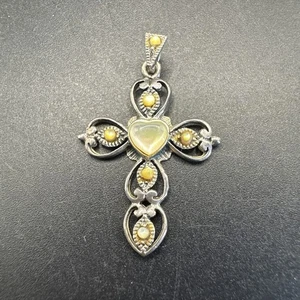 Sterling Pendant Cross With Stones  - Picture 1 of 6