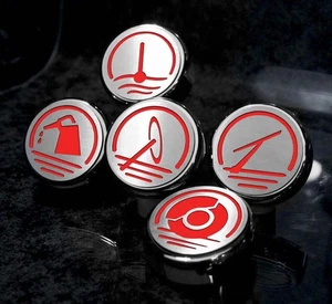 Fluid Cap Covers Bright Red Inlay 5pc fits 2010-2022 Chevy Camaro V6 - Picture 1 of 2