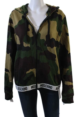 Moschino Mujer Camuflaje Estampado Sudadera con Capucha Verde Marrón Algodón Talla Grande Foto 1 de 4