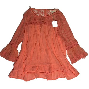 Umgee USA Women’s Top Size XL Peach Ruffle Button Up Elbow Sleeve Shirt - Picture 1 of 9